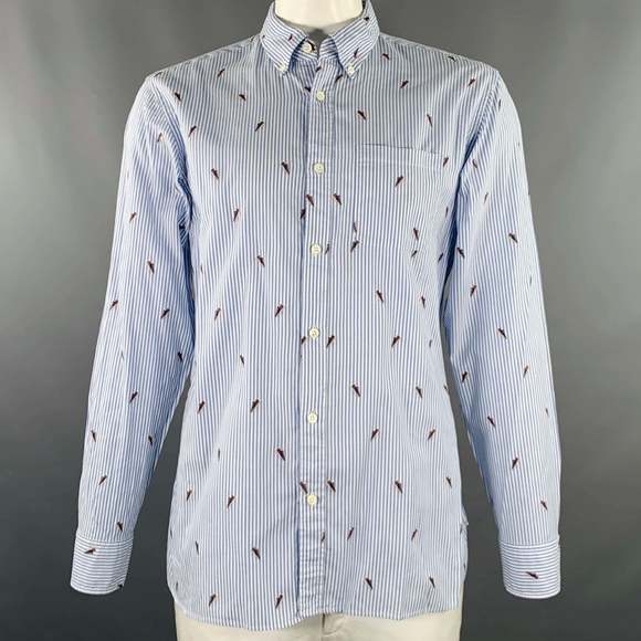 ZEGNA Other - ZEGNA Blue White Stripe Cotton One Pocket Long Sleeve Shirt